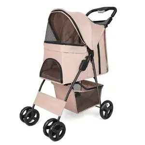 Pet Favorite Dog Stroller, 4 Wheel Foldable Pet Dogs and Cat Strollers with Storage Basket and Cup Holder for Small and Medium Cats, Dogs, Puppies