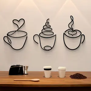 1 Set of Modern Metal Coffee Cup Wall Art, Home Decor, Kitchen and Dining Room Wall Decoration, Luxurious Iron Hanging Ornament, Living Room Figurine, Minimalist Design