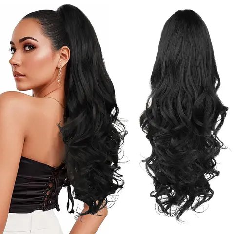 Vigorous 24-Inch Curly Wave Synthetic Claw Clip-In Ponytail Extension - Easy to Wear Wavy Hairpieces for Daily Use, Concerts, Masquerade, Adjustable Fashion Hair Accessory