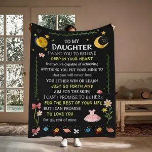 To My Daughter Flannel Throw Blanket, You Either Win Or Learn Reach For The Stars Moon Pattern Soft Warm Cozy Nap Blanket for Couch Bed Dorm, Sentimental Gift for Daughter from Mom Dad, Birthday Graduation Christmas Holiday Gift