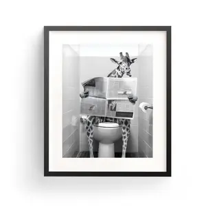 Giraffe Wall Art Funny Bathroom Cute Giraffe Art Giraffe Poster Giraffe Print Kids Bathroom Whimsy Animal Art Giraffe Reading Cute Giraffe Unframed