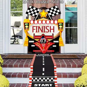 2D Race Car Party Banner, Race Fan Welcome Door Sign, Racetrack Floor Running Mat, Car Racing Birthday Party Decoration, Photo Background Backdrop