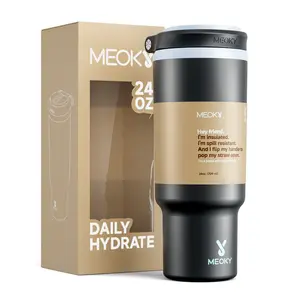 MEOKY 24oz Tumbler with Auto Pop-Up Straw,Leak-Proof Water Bottle, Stainless Steel Travel Cup with Flip Carry Loop, Car Cup Holder Friendly,Father's Day Gifts,Graduation Gift,Deals For You