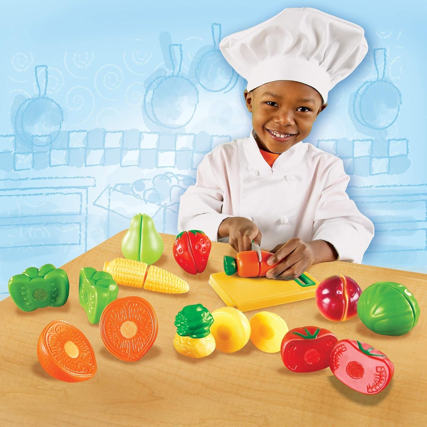 Learning Resources Pretend & Play Sliceable Fruits and Veggies Toy, Kids Play Food, Plastic Fruit & Veggies, Kitchen Toy, Ages 3+, multi-color