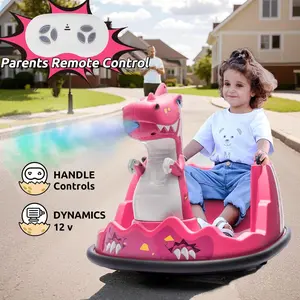 Kartivo 12V Kids Ride On Bumper Car with Parents Control, Dinosaur Shape & Element Design, Spray with Light, 360° Rotation, Eco-Friendly Materials,Birthday Gift