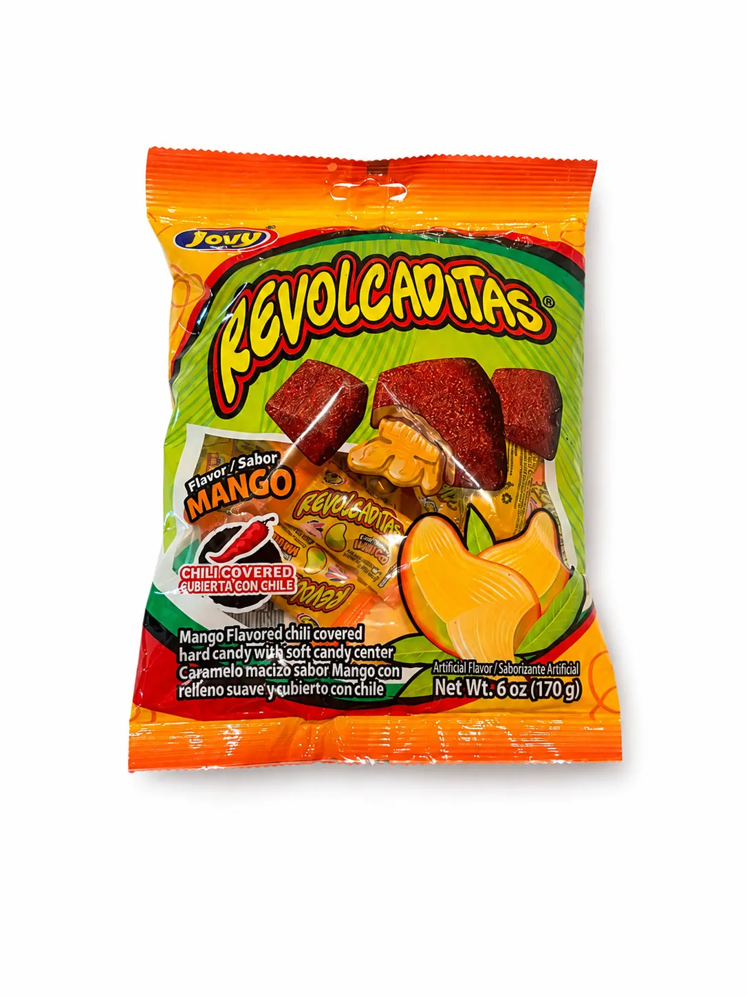 Revolcaditas Mango 6oz - Mango Flavored Hard Candy Covered in Chili - Sweet and Spicy Candy from Mexico