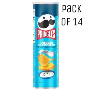 Pringles Cheddar & Sour Cream Potato Crisps 5.5oz Can Kosher Dairy Stackable Snacks for Game Time & Family Movie Nights 14 Cans Pack