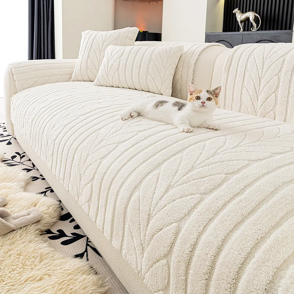 Comfortable Cotton Velvet Sofa Cushion, Pet-Friendly Non-Slip Couch Protector, Soft Cut Pile Fabric, Multiple Colors Available, Dustproof Sofa Slipcover