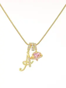 Women's Snake Chain Necklace with Heart Zirconia Pendant, Adjustable Length Letter A-Z Initial Jewelry Gift for Her