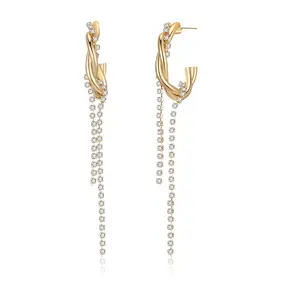 Mytys Dainty Tassel Dangle Stud Earrings for Women Pave Chain Dangle Earrings Statement Lightweight Hypoallergenic Earrings