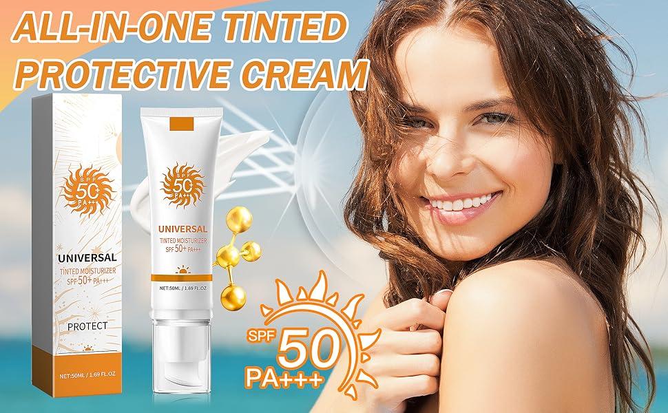 Tinted Sunscreen for Face SPF 50,Universal Protector Solar Con Color,Face Sunscreen Moisturizer,Hydrating Sun Essence Face Sunscreen Hydrating,No Sticky | Travel Size Sunscreen