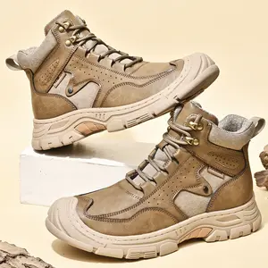 Men's Winter Snow Casual Outdoor Boots Handmade Genuine Leather High-Top Boots men boy Waterproof Hiking Boots Faux Fur Contrast