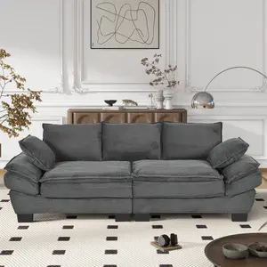 Modern Curved Sofa 85.4" Upholstered Couch with 2 Throw Pillows, Corduroy Fabric Living Room Sofa, Back Upholstered Couch for Living Room Bedroom Apartment, U-Style Sofa with Pillows, Living Room Furniture for Apartment, Lounge, Family Room