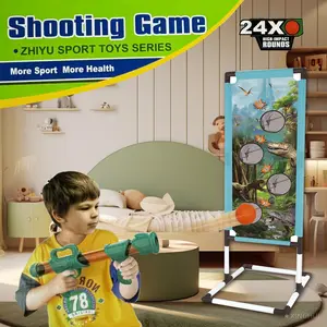 Kids Shooting Game Set with 2 air guns, 24 foam balls & target - educational and interactive toys for ages 5-12. Perfect for Halloween, birthday, Christmas and holiday gifts. Great for backyard battles and parties. Fun stuff. Juguetes. Random colors.