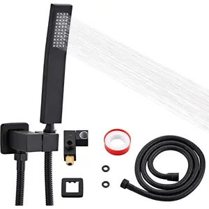 Bathroom Square Matte Black Solid Brass Hand Held Shower  With Wall Connector and Hose System Wall Mount Handheld Showerheads Set