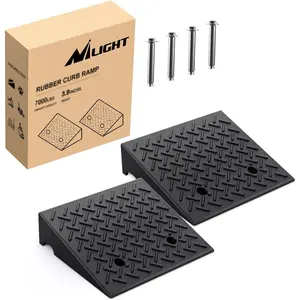 Nilight Heavy-Duty Rubber Curb Ramps - 2-Pack, 3.9in Rise Height Portable Threshold Ramps with Bolts, 7000lbs Load Capacity for Cars, Wheelchairs