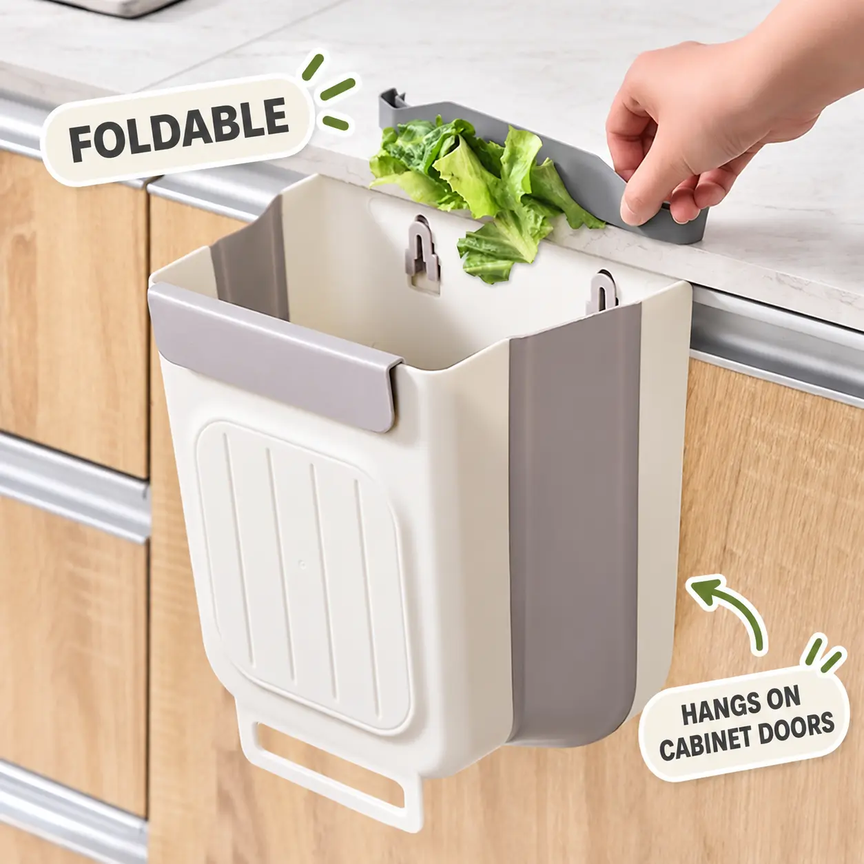 Home Trash Can - Kitchen Garbage Cans with Hanging Mechanism, 6L/11L Foldable Door-Hanging Bin, Space-Saving Food Scrap Bin for Countertop Prep & Daily Use, Fits Doors Up to 2.5 cm Thick