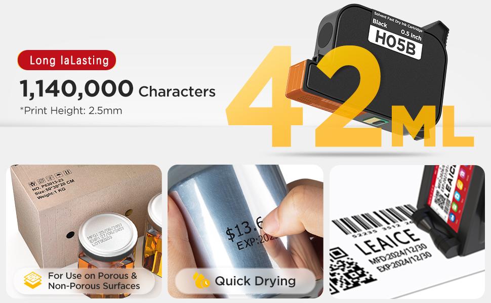 Leaice Handheld Inkjet Printer for Flat Surface 0.5 Inch Nozzle for QRCode Barcode Production Date Time Logo Batch Number Print On Glass Bag Carton Box Wood Cloth Plastic Cable (25 Languages)