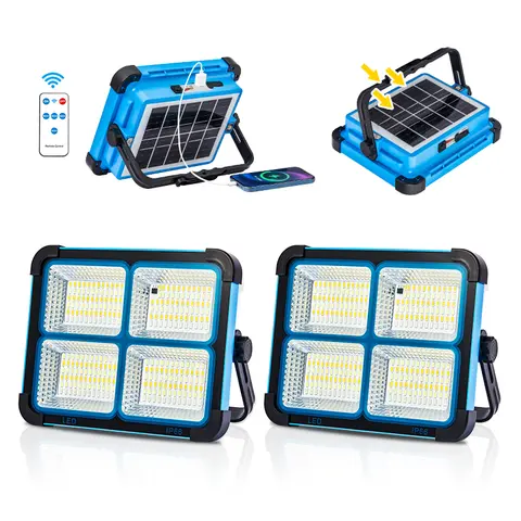 Qawtor Super Bright Solar Work Light - 288x5730 LED Beads, USB/Type-C Charging, IP66 Waterproof, Emergency Power Supply, 5 Versatile Lighting Modes, Warm Light, All Age Outdoor Portable Tool for Camping & Hiking, Car Repair, tiktokshopbacktoschool