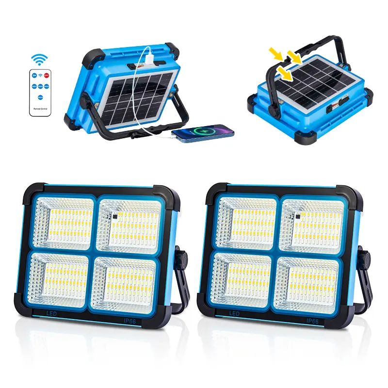 Qawtor Super Bright Solar Work Light - 288x5730 LED Beads, 1000 Lumens, USB/Type-C Charging, IP66 Waterproof, Emergency Power Supply, 5 Versatile Lighting Modes, Warm Light, All Age Outdoor Portable Tool for Camping & Hiking, Car Repair