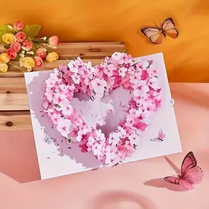 Valentine's Day greeting card three-dimensional 3d love flower foldable handmade paper carving blessing birthday holiday senior card high value niche