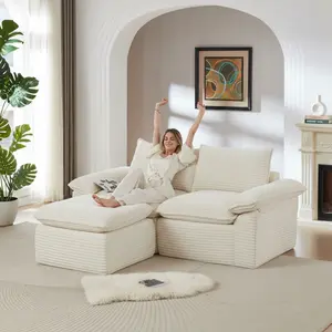 Modular Cloud Couch, Boneless L Shaped Sectional with Ottoman, 3 Seater Corduroy Couch for Living Room, Soft Plush in a Box (Beige, L Shaped-2 Seater+1 Ottomans)