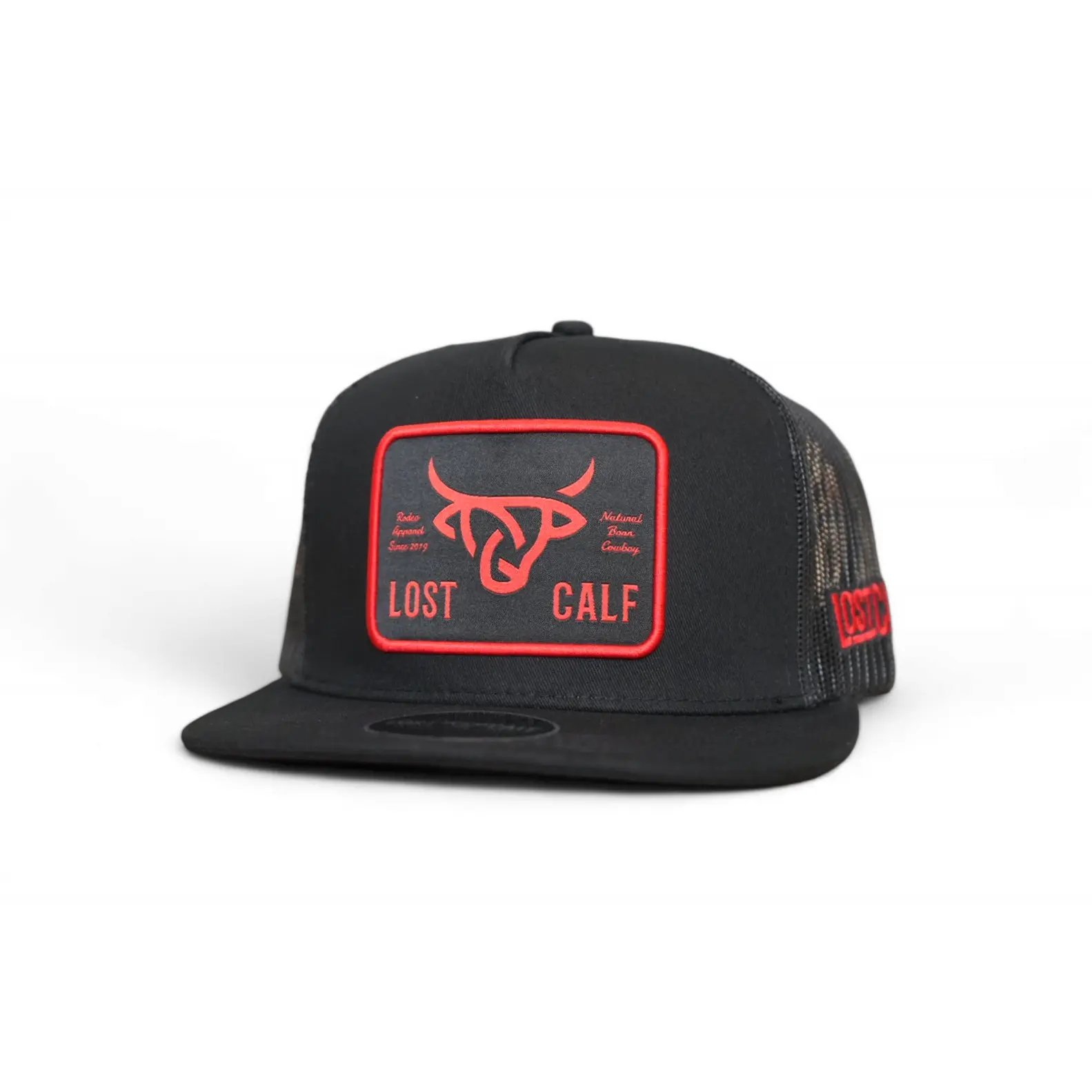 Lost Calf Flat Plate Red/Black Flat Bill Trucker Hat