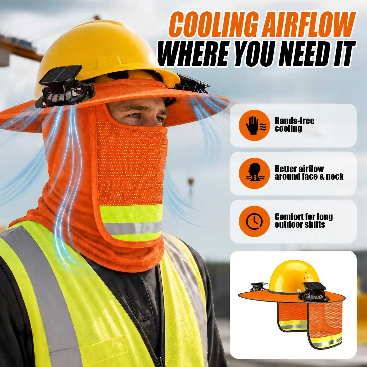 Outdoor Work Cooling Fan Hard Hat Face Protection Kit