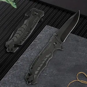 Portable rust-resistant tactical folding knife - Quick-opening non-slip handle + Window-breaking function - Sharp tip blade - Durable ABS - Camping, fishing, survival, outdoor, EDC, gift