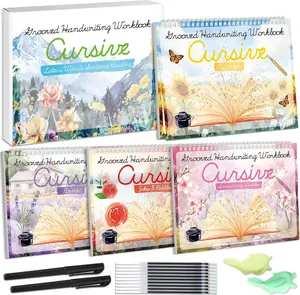 4 Pack Grooved Cursive Handwriting Workbook Kit Magic  Grooved Handwriting Practice with Disappearing Ink Pens Cursive Workbook for  Number Poems Jokes & Riddles Inspiring Quotes