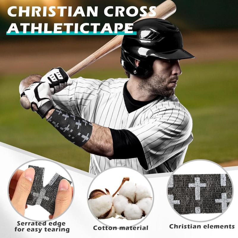 Cross Tape Christian Athletic Tape 2IN X 15FT Elastic Wrist Wrap for Baseball Soccer Football Gymnastic Non Woven Jesus Self Adhesive Sports Tape Cotton Sports Tape with Christian Cross
