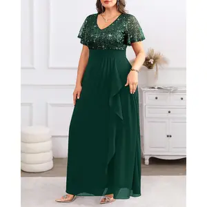 Pinup Fashion Women Plus Size Formal Dresses - Sequin Evening Gowns Wedding Guest Prom Long Dress  SwimWeek  summervibes