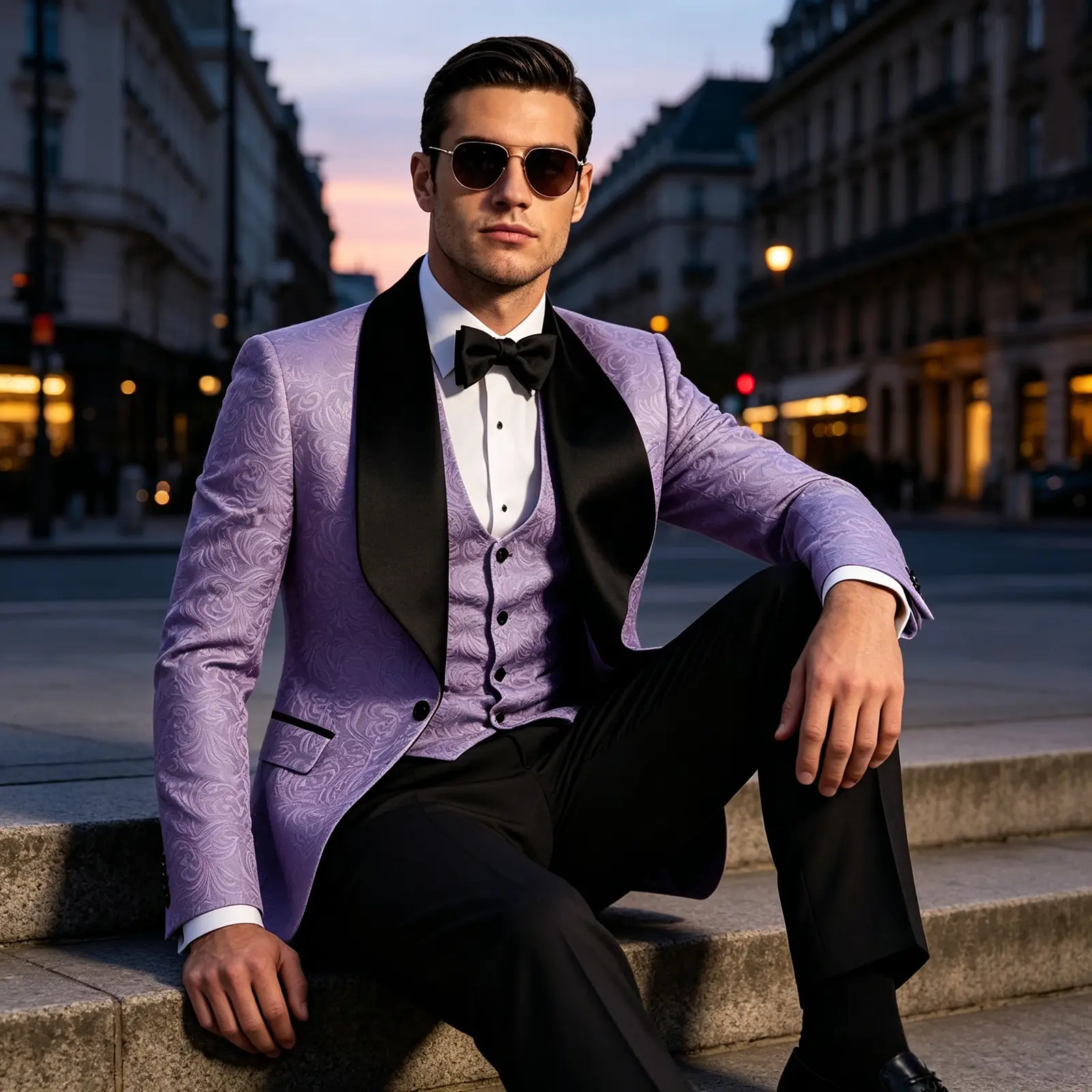 Men's 3-Piece Formal Wear Tuxedo, Paisley Jacquard Blazer and Vest, Long Sleeve Suit Set for Weddings and Proms, Menswear, Matching, Pocket, Stylish
