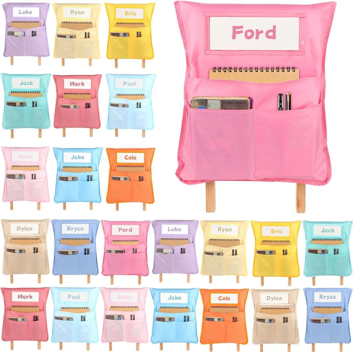 24pcs for Classroom 16.3x19.7inch Classroom Chair Pockets with Name Tag 3 Pockets Chair Organizer for Teacher Student School Office,back to school,back to school shopping