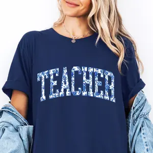 Toile Teacher Adult T-shirt - Comfy Unisex Crewneck Tee with Floral Varsity Design for Educators - Gift for Teacher