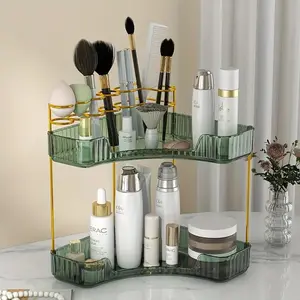 2-Layer Corner Cosmetics Storage Rack, Multifunctional Bathroom Vanity Organizer, Skincare & Makeup Holder, Countertop Shelf