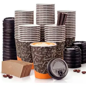 12 oz Paper Coffee Cups with Lids and Straws, 100 Pack Disposable Coffee Cups with Lids and Sleeves, To-Go Cups Set for Hot & Cold Beverages, Ideal for Coffee Shop, Office, Home, Party2026