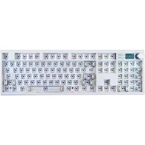 GMK104 Barebones Keyboard Kit with Screen&Knob,QMK/VIA Programmable BT5.0/2.4GHz/Type-C Tri-Mode Gasket Mounted Hot Swap RGB Backlit Full Size Custom PCB Kit DIY Mechanical Keyboard for Win/(White)