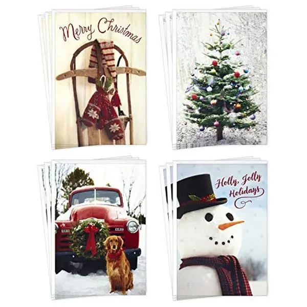 Boxed Christmas Cards Assortment, Vintage Red Truck (4 Designs, 12 Cards and Envelopes)