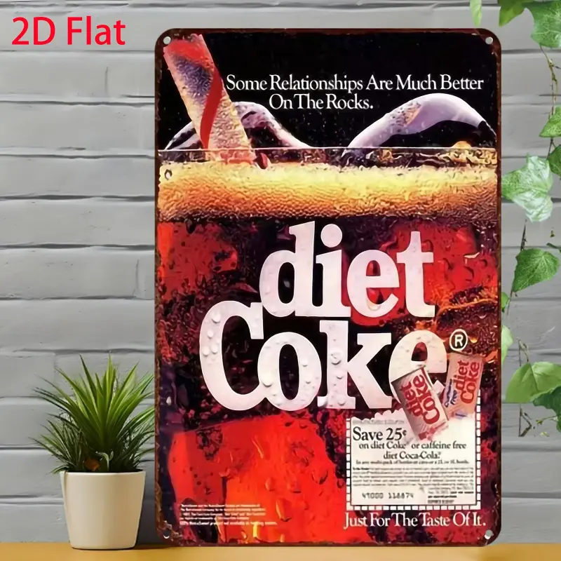 2D Metal Sign 30x20cm, Vintage Coca-Cola Design, Bar Signs for Home Bar, Perfect for Bar, Coffee Shop, Garage, Room Decor, Retro Metal Wall Art