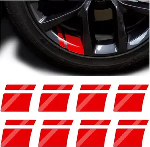 12 count  Wheel Rims Decal Stripes, Reflective  Tire Rim Stickers for 18-21 Inch Wheels, Safety Auto Exterior Hash Stripe Sticker Decoration, Universal for SUV, , RV (Red)