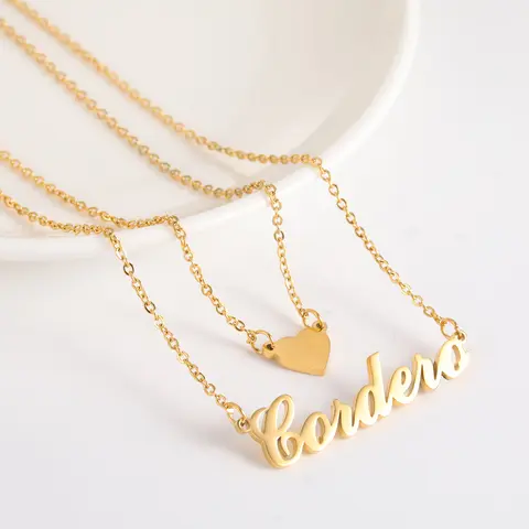 AS049 Private Custom Fashion Love English Name Double-layer Necklace Holiday Gift Souvenir DIY Trendy Happy Mother's Day Jewelry