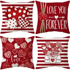 4pcs, Valentine's Day Throw Pillow Covers Love You Forever Decor Pillow Cover Cushion Case Decoration for Sofa Couch Red Valentine's Day Love Heart Decoration, Single-sided printing, no pillow insert