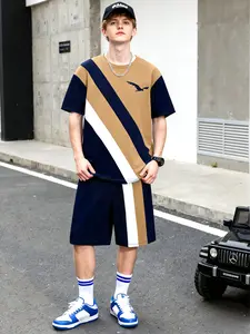 Boys' Colorblock Printed Tracksuit Set, Lightweight & Breathable Summer, Ideal for Golf Fishing Basketball Camping Gym Swimming