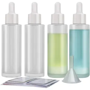 4Pack, 2oz Frosted Glass Dropper Bottle with Glass Eye Droppers for Essential Oils Liquids Leak Proof Travel Bottles with Funnel Set Organiser