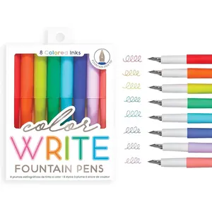 Color Write Colorful Fountain Pens, Pack of 8 Colored Ink Fountain Pens, Use Refillable Ink Cartridges, Fine Tip for Calligraphy Drawing, Handlettering, School Supplies