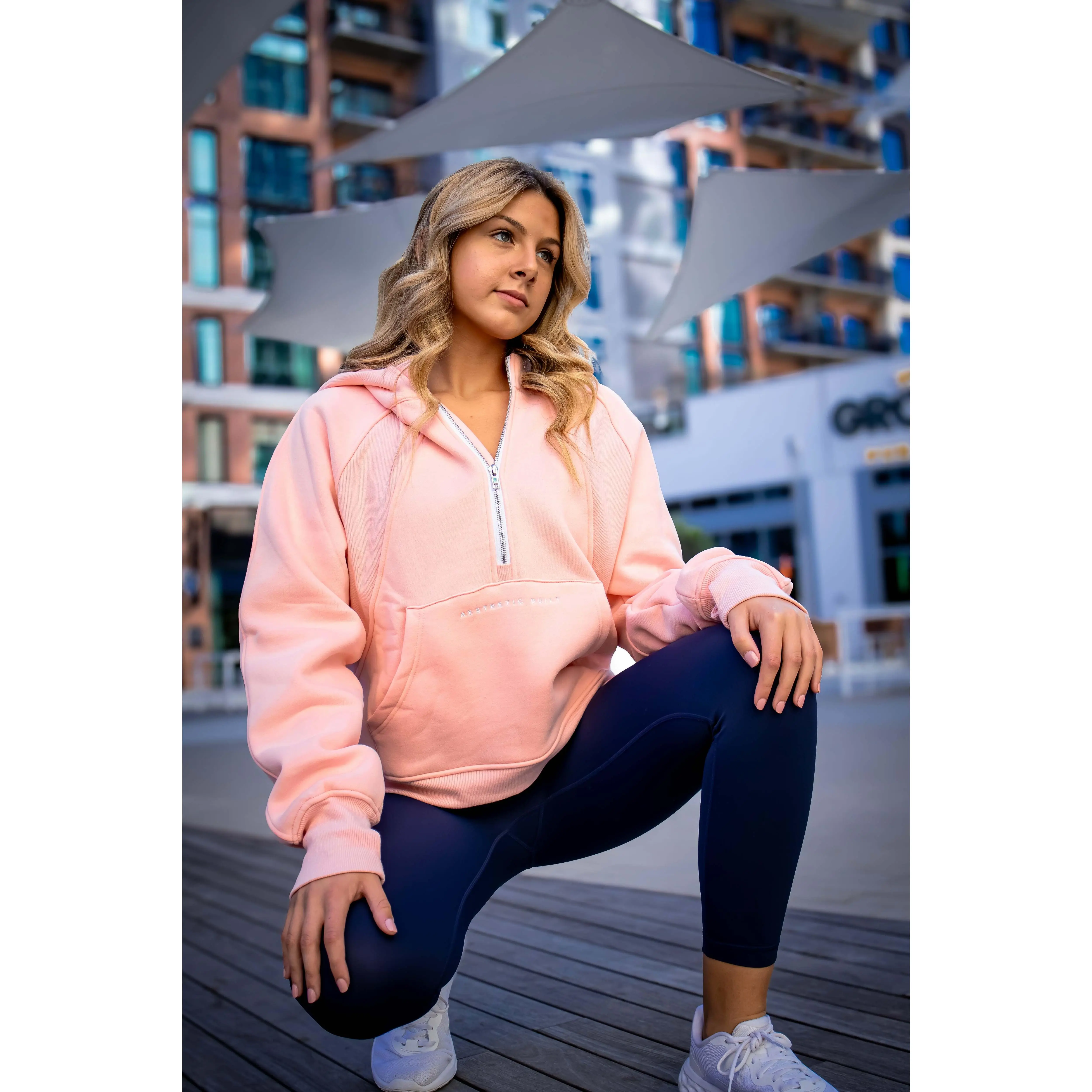 Soft Pink Scuba Oversized Half-Zip Hoodie