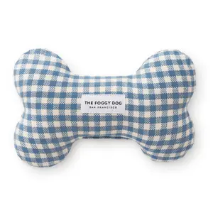 Cloud Blue Gingham Dog Bone Squeaky Toy