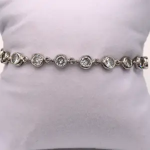 Mexican Handmade Silver Bracelet with Zirconia, 8" Length, 4mm Width