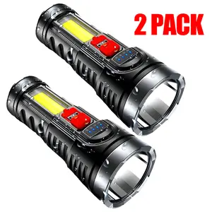 （2 Pack）USB Rechargeable LED Flashlight 4-Modes Camping Hiking Torch Work Light
